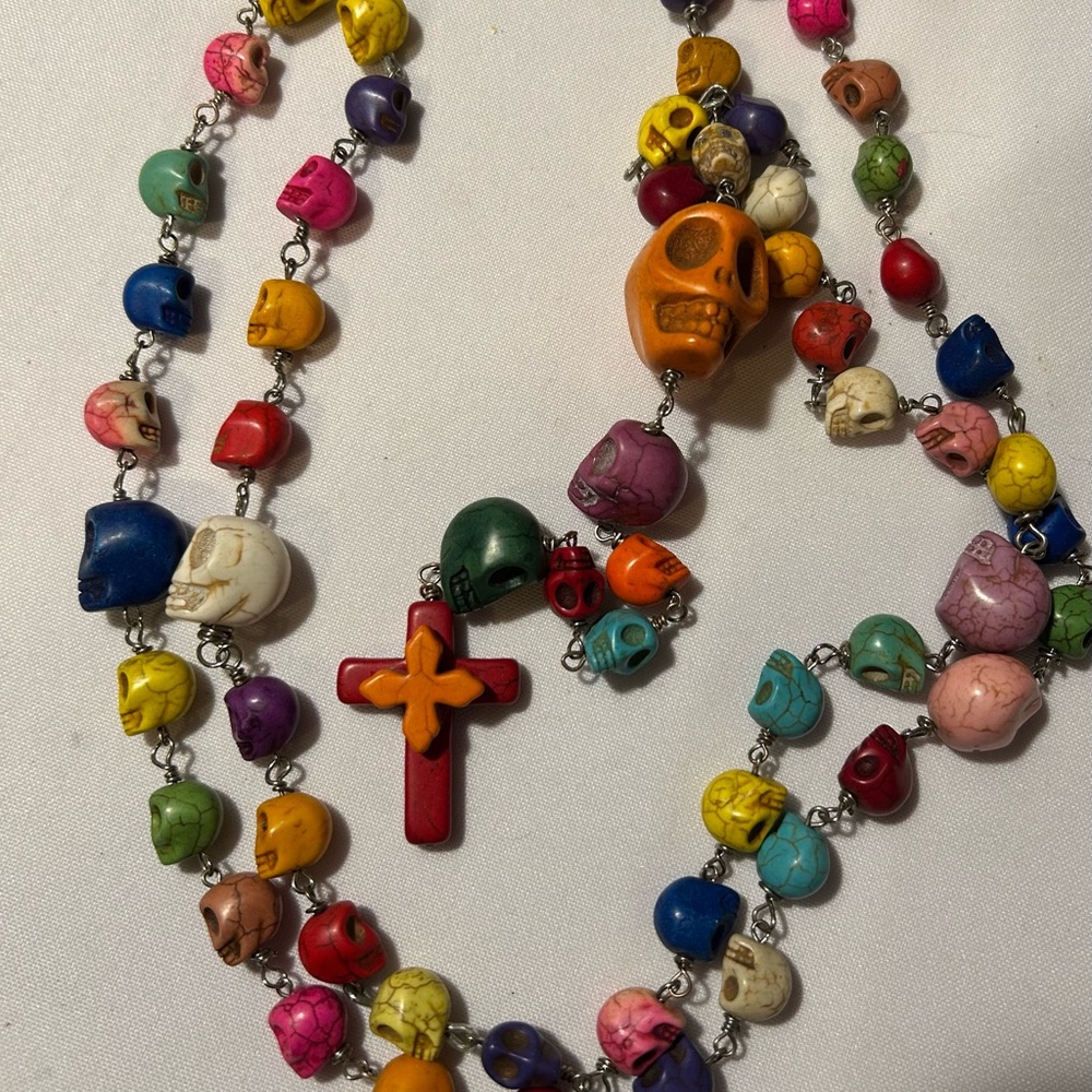 “MEMENTO MORI” Large Orange Skull and Cross Rosary
